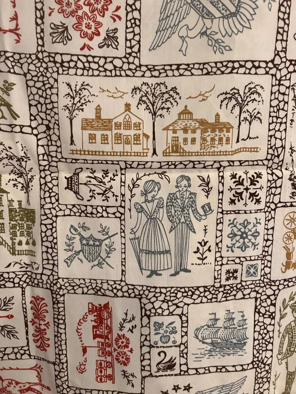 Vintage 1970s Colonial Cotton Thick Fabric Upholstery Drapery 44 x 106 inches
